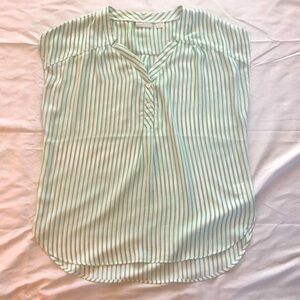 New York & Company Cap Sleeve Stripe Blouse—Green and White—Large